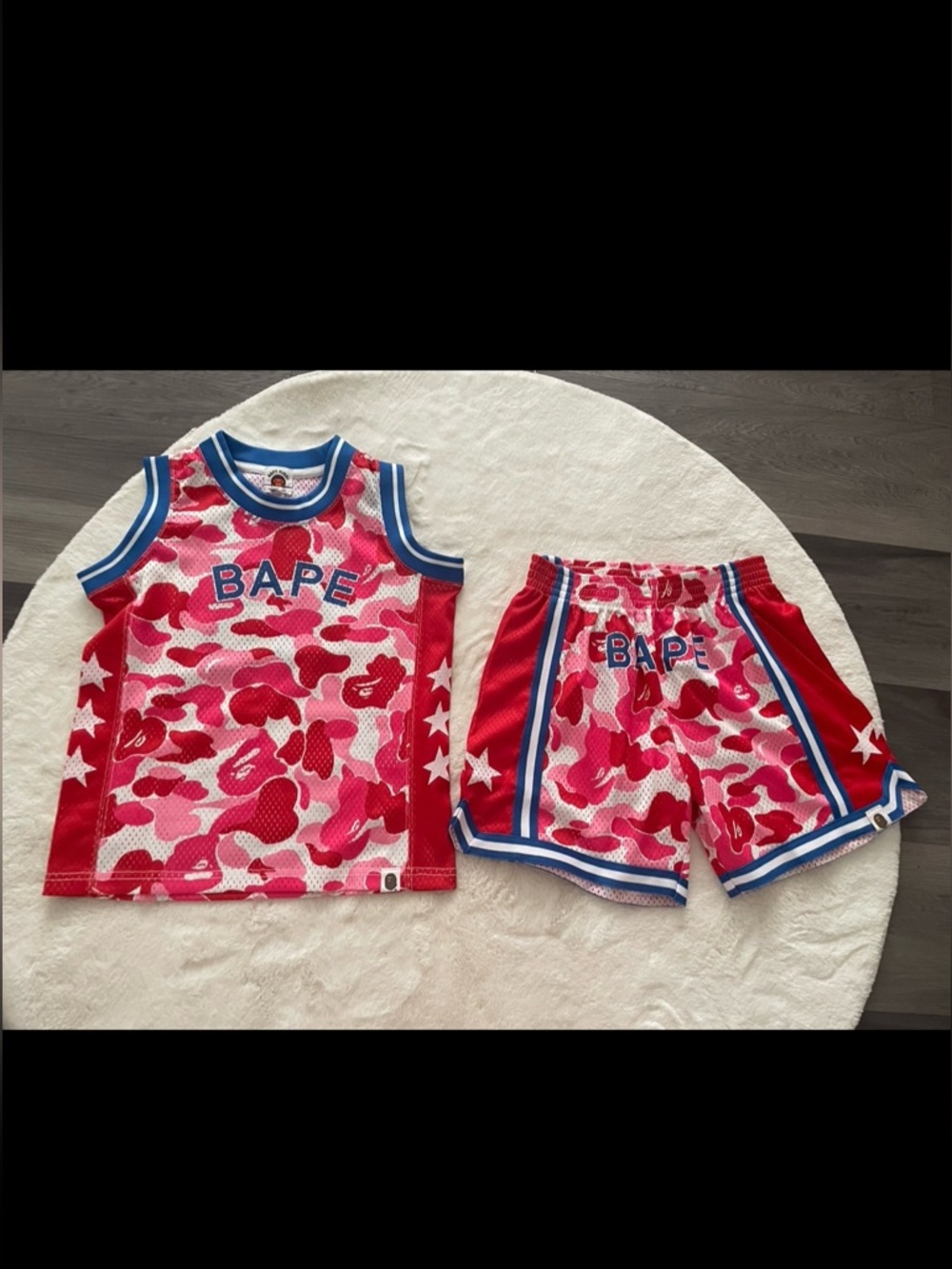 Bape kids Red & Pink Camo Mesh Tank and Shorts Set for Kids